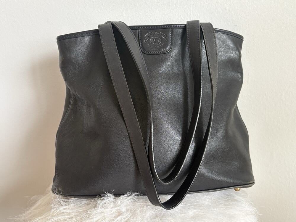 Vintage Ghurka No 167 Marley Hodgson Black Leather Shoulder Tote Bag Purse 13”